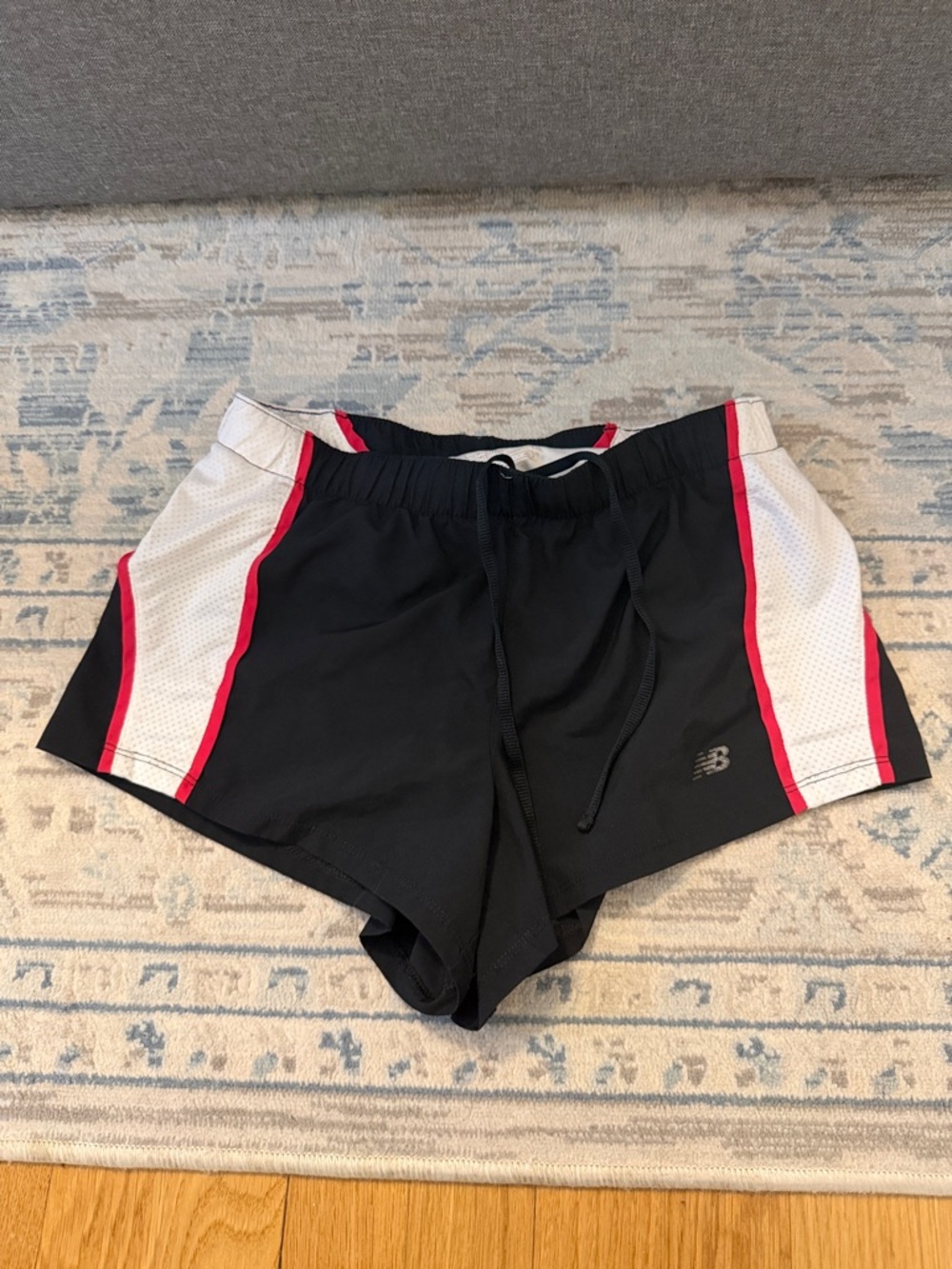 New Balance Black Running Shorts with White Liner and Red Accent